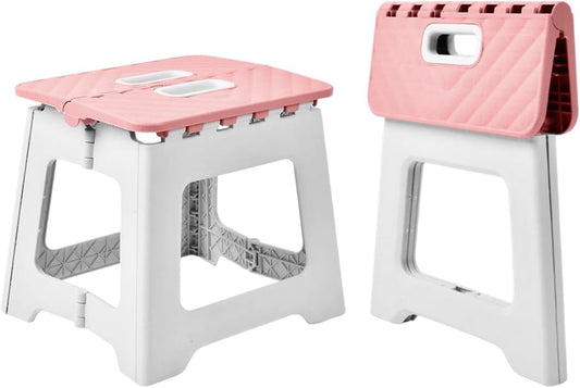 Folding Step Stool, Bathroom Stool, Plastic Pink Stepping Stool for Living Room, Compact Fold Up Step Stool, Small Kitchen Foot Stool
