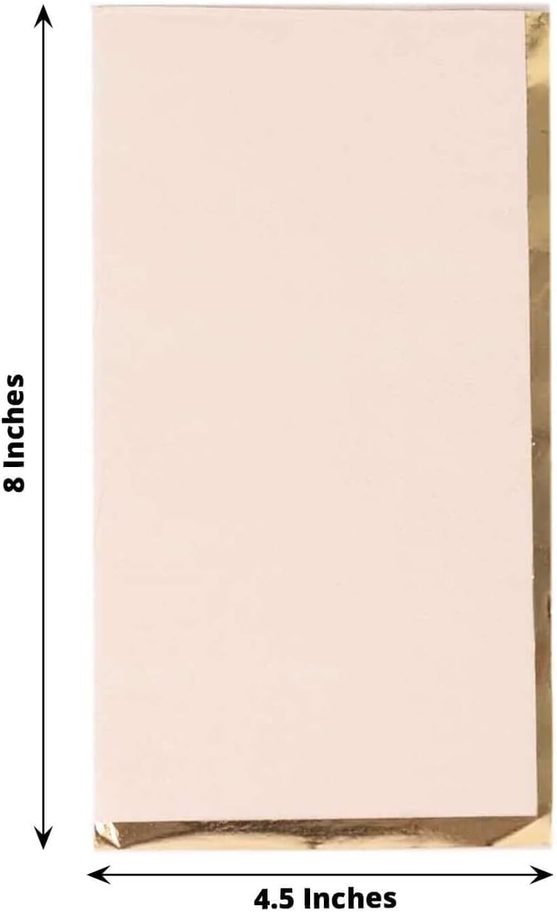 50-Pack Blush Pink Dinner Paper Napkins with Gold Foil Edge, Soft 2-Ply Disposable Party Napkins for Romantic Receptions and Spring Garden Parties
