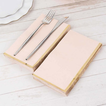 50-Pack Blush Pink Dinner Paper Napkins with Gold Foil Edge, Soft 2-Ply Disposable Party Napkins for Romantic Receptions and Spring Garden Parties