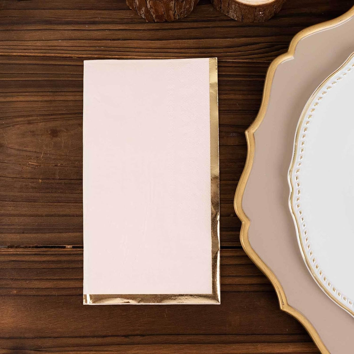 50-Pack Blush Pink Dinner Paper Napkins with Gold Foil Edge, Soft 2-Ply Disposable Party Napkins for Romantic Receptions and Spring Garden Parties