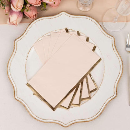 50-Pack Blush Pink Dinner Paper Napkins with Gold Foil Edge, Soft 2-Ply Disposable Party Napkins for Romantic Receptions and Spring Garden Parties