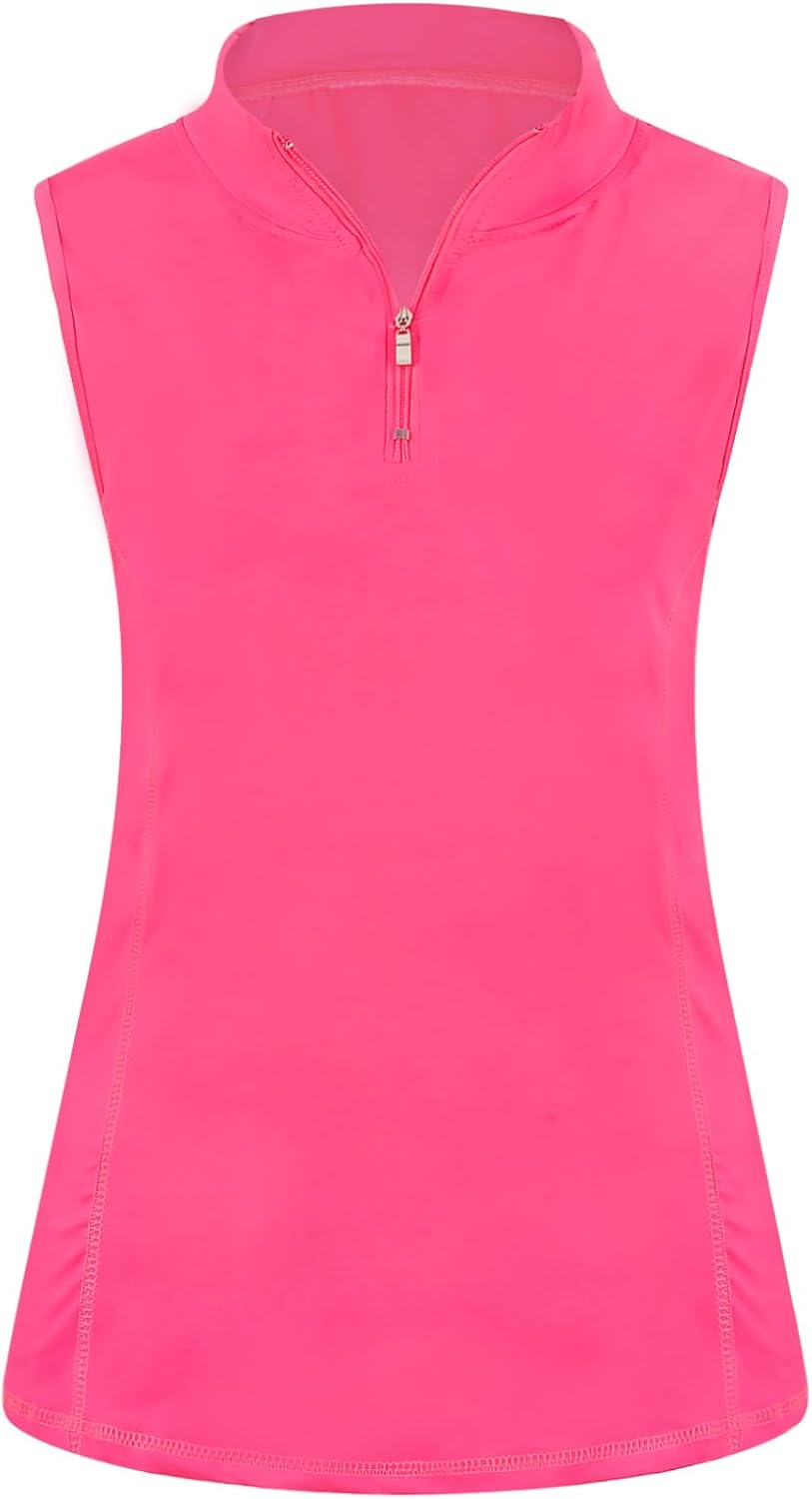 Viracy Women's Zip Up Golf Workout Tank Tops Sleeveless Quick Dry Athletic Polo Shirts
