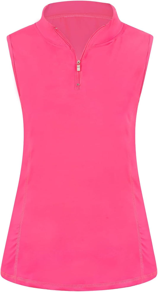 Viracy Women's Zip Up Golf Workout Tank Tops Sleeveless Quick Dry Athletic Polo Shirts