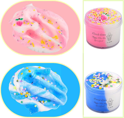 2 Pack Cloud Slime Kit with Blue Cake and Pink Charms, Scented DIY Slime Supplies for Girls and Boys, Stress Relief Toy for Kids Education, Party Favor, Gift and Birthday