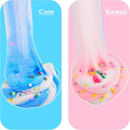 2 Pack Cloud Slime Kit with Blue Cake and Pink Charms, Scented DIY Slime Supplies for Girls and Boys, Stress Relief Toy for Kids Education, Party Favor, Gift and Birthday