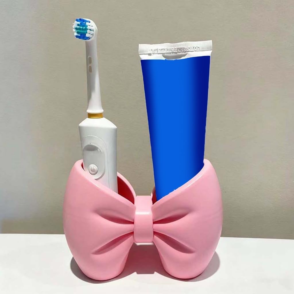 Stylish Bows Design Pink Toothbrush Toothpaste Holder for Bathroom Vanity