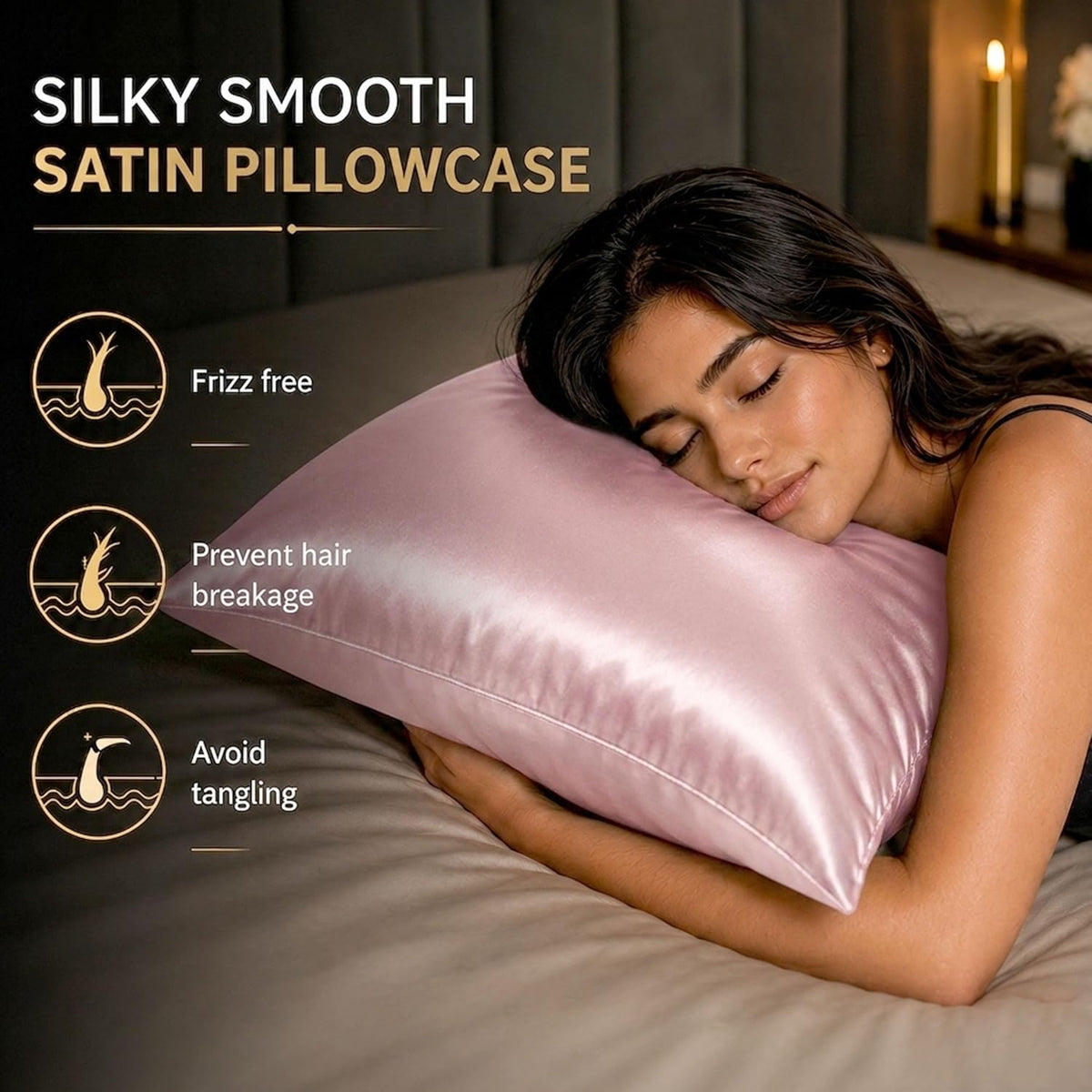 Silky Satin Pillowcases Standard 2 Pack Hair Care Pink 20 x 26
