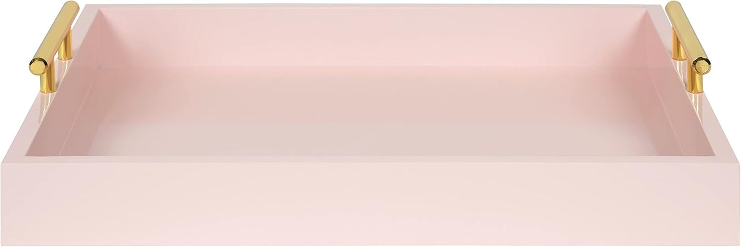 Kate and Laurel Lipton Decorative Tray with Polished Gold Metal Handles, Soft Pink