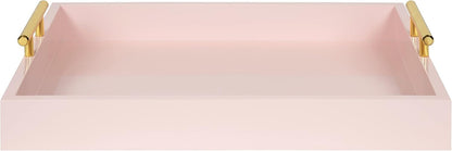 Kate and Laurel Lipton Decorative Tray with Polished Gold Metal Handles, Soft Pink
