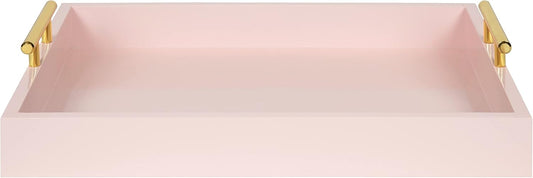 Kate and Laurel Lipton Decorative Tray with Polished Gold Metal Handles, Soft Pink