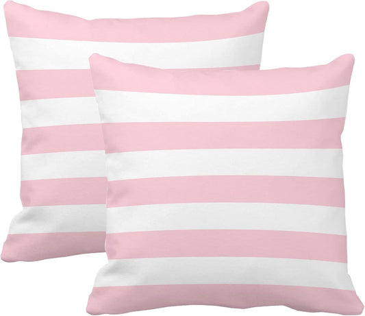 Leaveland Pink and White Stripe Set of 2 18x18 Inch Cotton Polyester Square Throw Pillow Cover Decorative Soft Cushion Case Fall Autumn Winter Christmas Home Decor Sofa Standard Size Accent Pillowcase