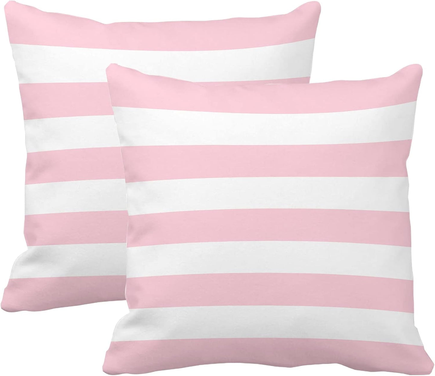 Leaveland Pink and White Stripe Set of 2 18x18 Inch Cotton Polyester Square Throw Pillow Cover Decorative Soft Cushion Case Fall Autumn Winter Christmas Home Decor Sofa Standard Size Accent Pillowcase