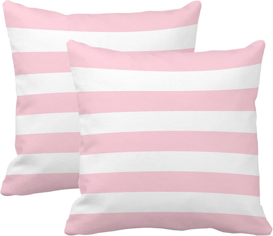 Leaveland Pink and White Stripe Set of 2 20x20 Inch Cotton Polyester Square Throw Pillow Cover Decorative Soft Cushion Case Fall Autumn Winter Christmas Home Decor Sofa Standard Size Accent Pillowcase