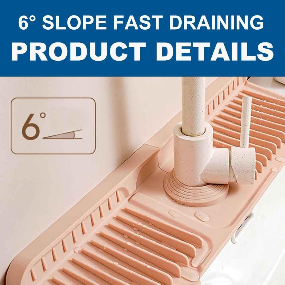 Silicone Faucet Handle Drip Catcher Tray Mat, 16 Inch Silicone Faucet Mat Dish Soap Sponge Holder, Drying Mat for Kitchen Counter Bathroom Kitchen Sink Splash Guard