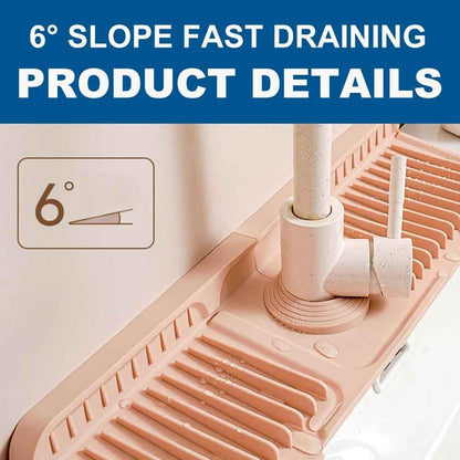 Silicone Faucet Handle Drip Catcher Tray Mat, 16 Inch Silicone Faucet Mat Dish Soap Sponge Holder, Drying Mat for Kitchen Counter Bathroom Kitchen Sink Splash Guard
