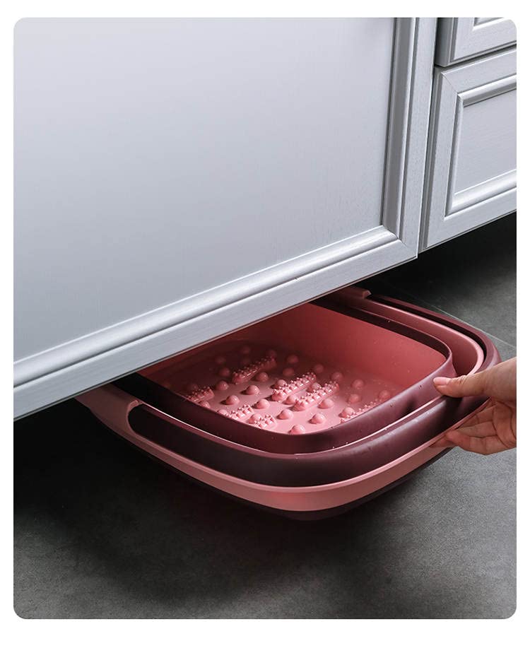 Collapsible Foot Soak Tub with Handle - Feet Soaking Tub - Pedicure Spa Foot Bath Basin - 4 Gallon Rectangular Polypropylene Bucket - Pink