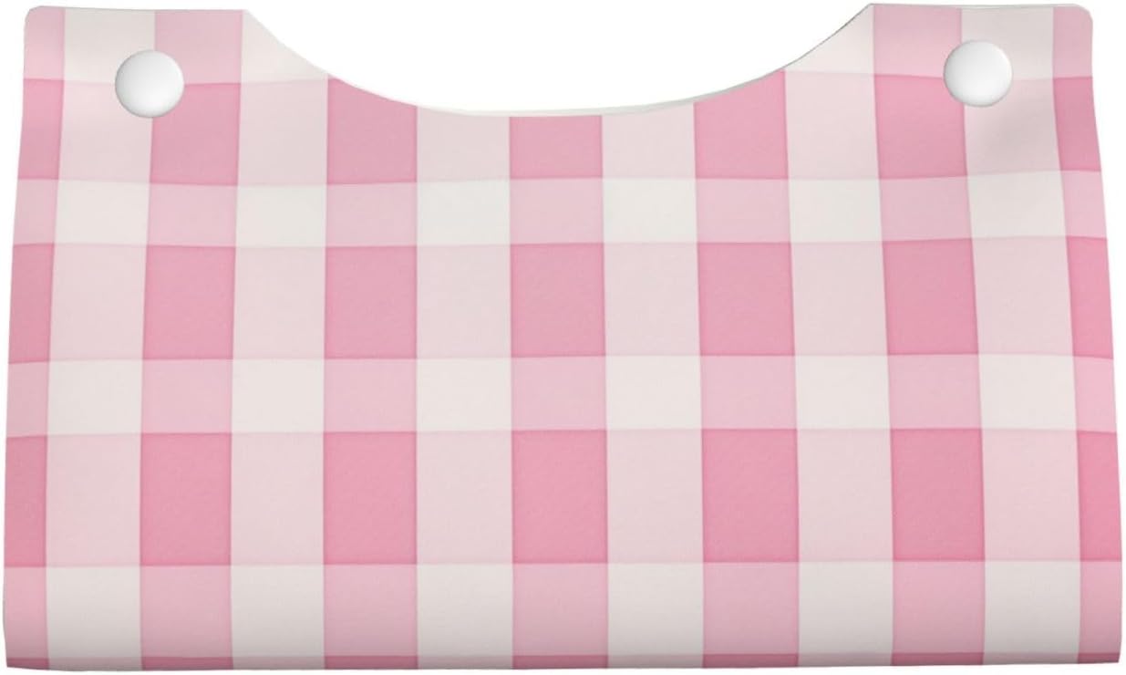 Pink Checker Striped Pattern Tissue Box Cover Rectangle Pu Leather Tissue Box Holder for Car Bathroom Bedroom Desk Tabletop Decor