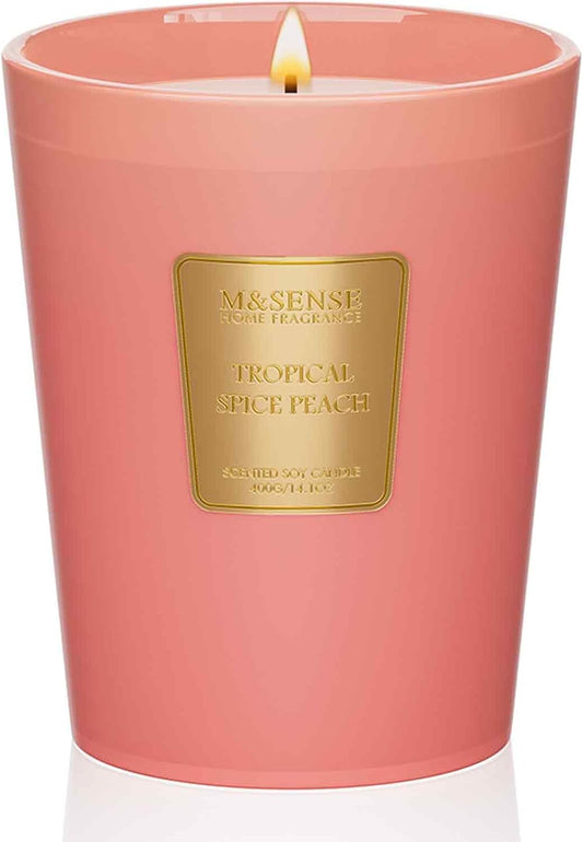 M&SENSE Tropical Spice Peach Soy Candle, 14.1oz 60H, Summer Fruity Home Fragrance, Summer Refresh Aromatherapy Candle for Stress Relief