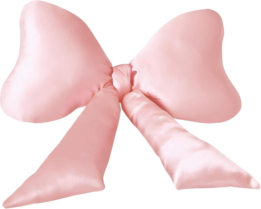 Homaisson Big Pink Bow Throw Pillow, Satin Breathable Neck Support Cushion, Smooth Encased Soft Filling, Decorative Bow Shaped Pillow for Enhanced Room Ambiance, 23.6×13.8"