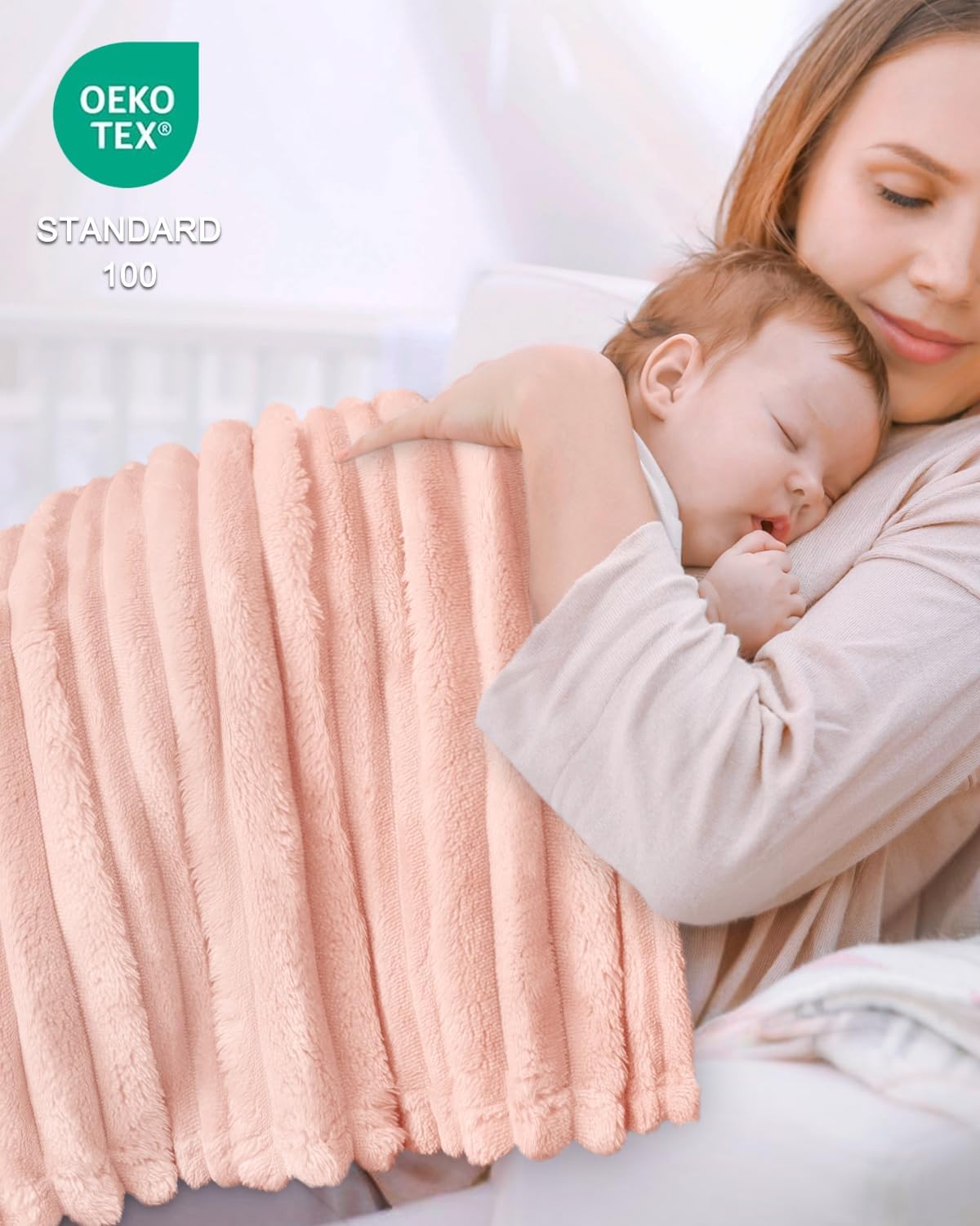 Pink Striped Design Baby Blanket for Boys Girls Fluffy Fleece