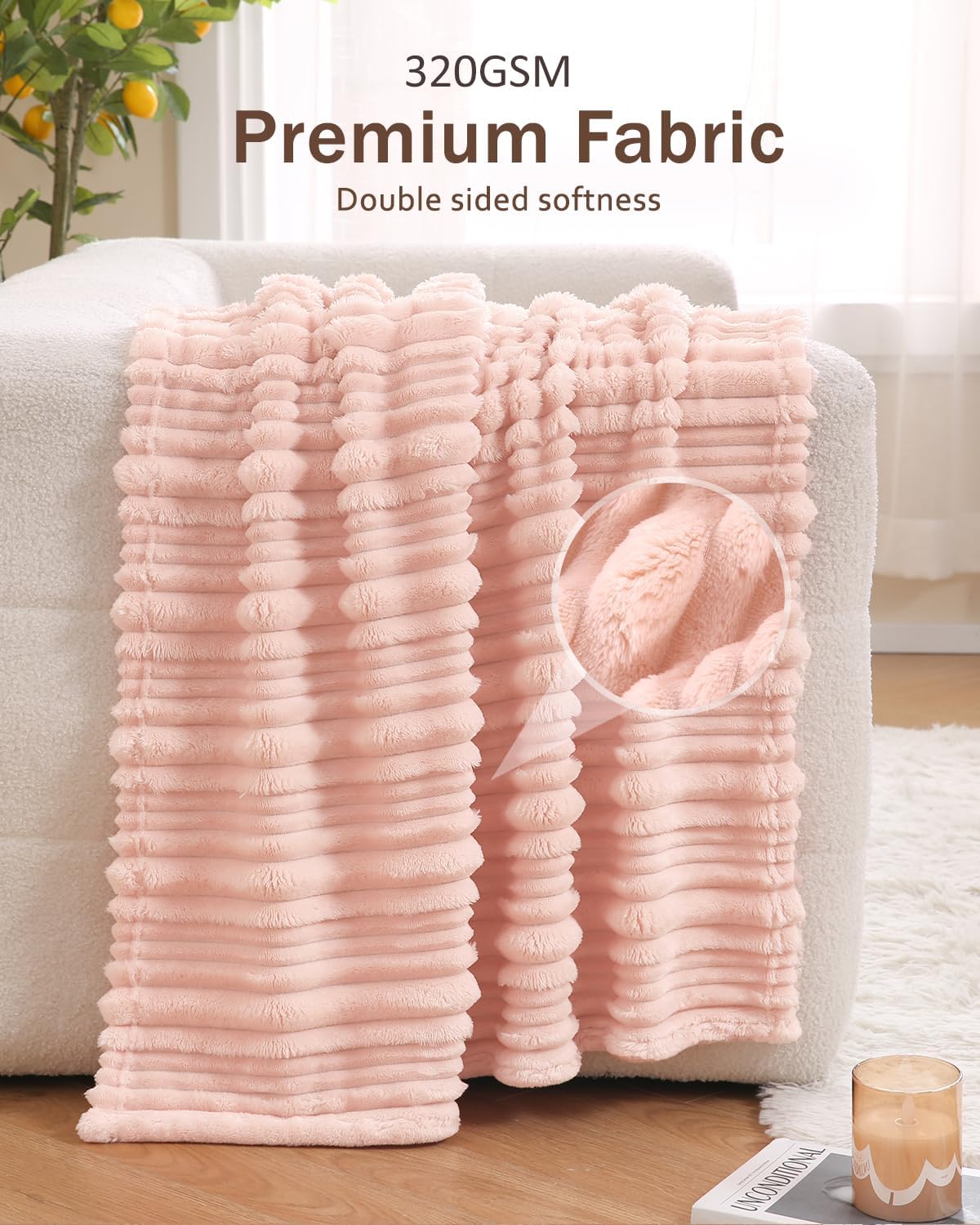 Pink Striped Design Baby Blanket for Boys Girls Fluffy Fleece
