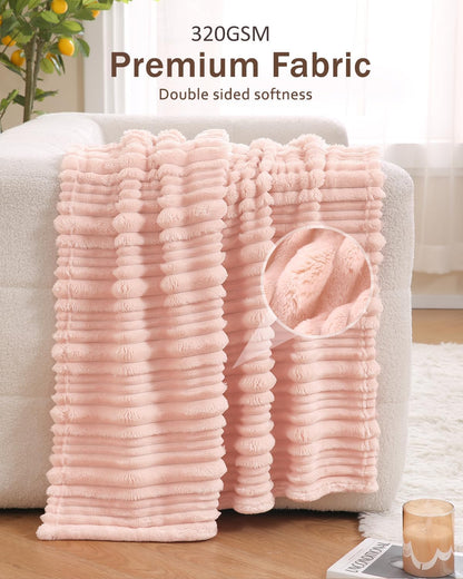 Pink Striped Design Baby Blanket for Boys Girls Fluffy Fleece