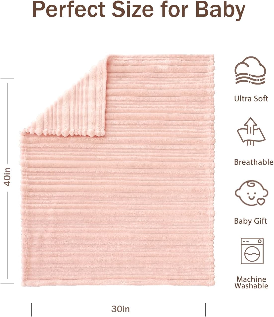 Pink Striped Design Baby Blanket for Boys Girls Fluffy Fleece