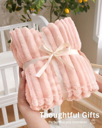 Pink Striped Design Baby Blanket for Boys Girls Fluffy Fleece