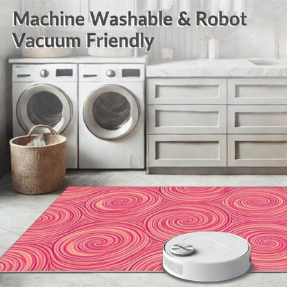 Design&I 4'x6' Easy Clean Abstract Abstract Accent Rug, Peach for Playroom, Bedroom, Reading Nook, Sleek Flatweave Pet Friendly & Non-Slip Built-in Grip Floor Covering | 1967231