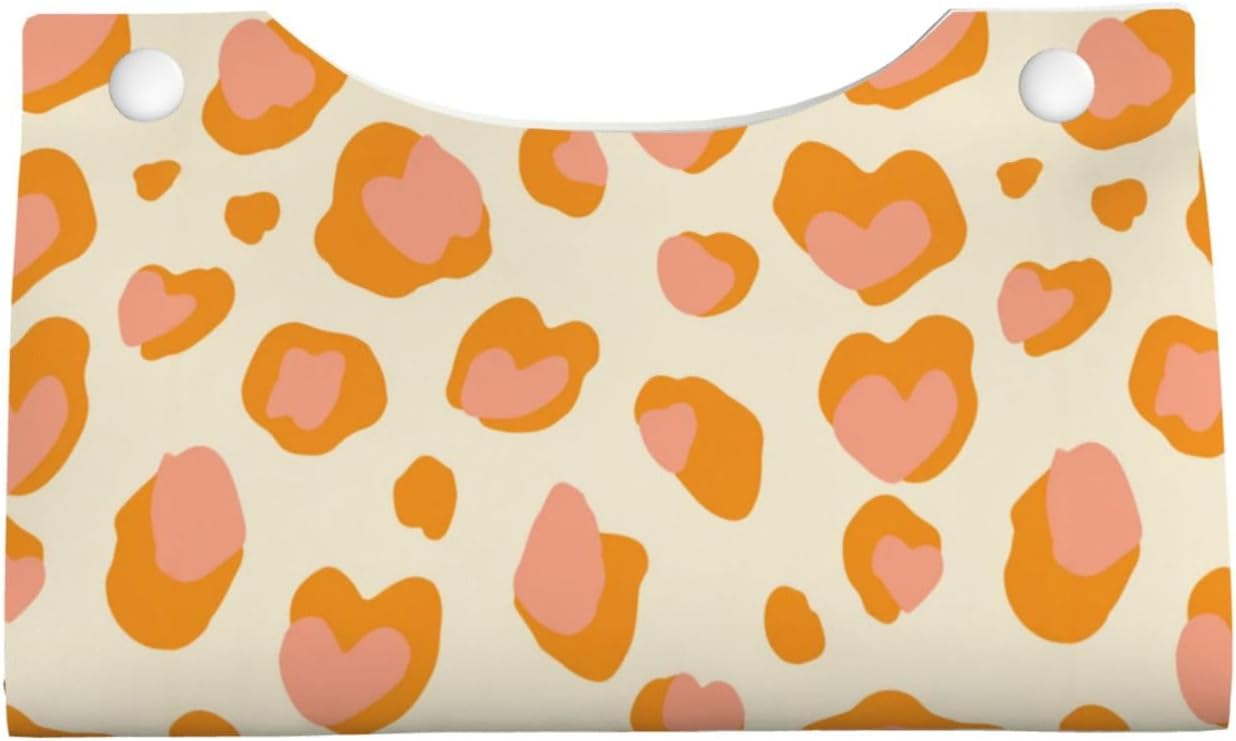 Peach Orange Spots Pink Leopard Pattern Tissue Box Cover Rectangle Pu Leather Tissue Box Holder for Car Bathroom Bedroom Desk Tabletop Decor
