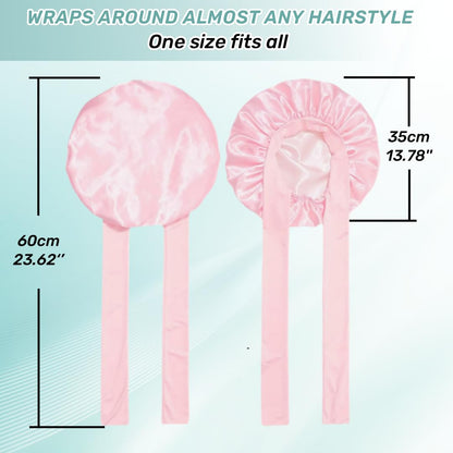 VECIIR Silk Bonnet for Sleeping Women, Ajustable Hair Bonnet for Curly Hair with Tie Band Shower Caps Pink，Large