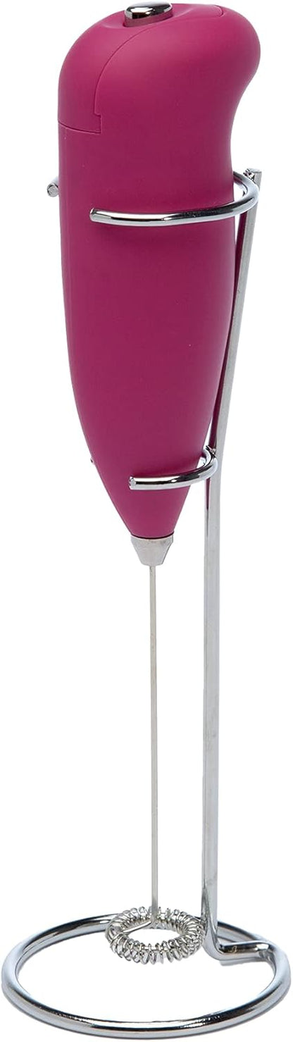 Primula Milk Frother With Stand, Handheld Whisk, Drink Foamer, Mini Blender Mixer For Coffee, Frappe, Bulletproof, Matcha, Espresso. Battery Operated, Easy To Clean And Use, Pink