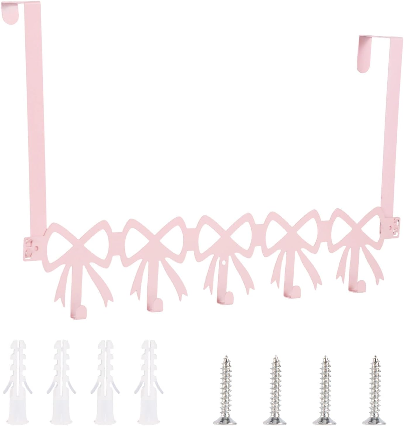 Pink Bow Over The Door Hooks, 5 Hooks Cute Wall Mount Towel Rack Organizer Farmhouse Rustic Coquette Bow Knot Towel Hat Clothes Storage Hanger for Bedroom Bathroom Decor