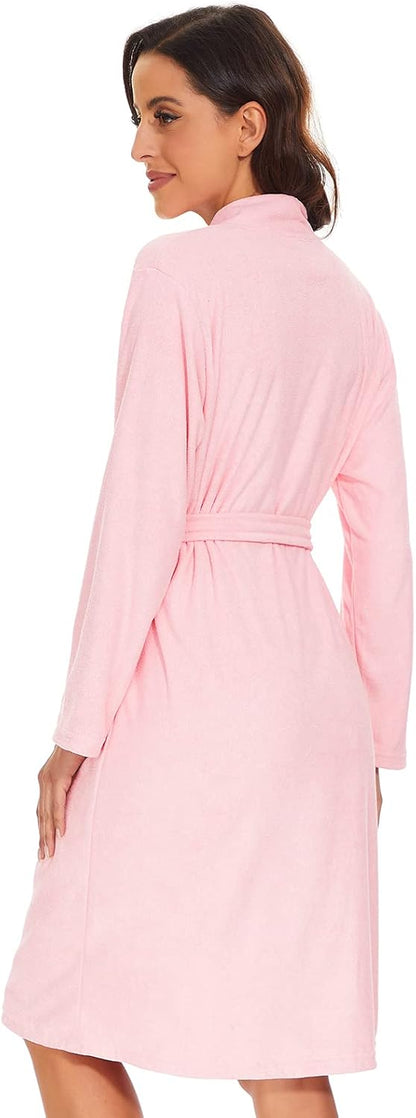 Vislivin Womens Lightweight Bathrobe Soft Kimono Robes Terry Cloth Bathrobe Knee Length Bath Gown