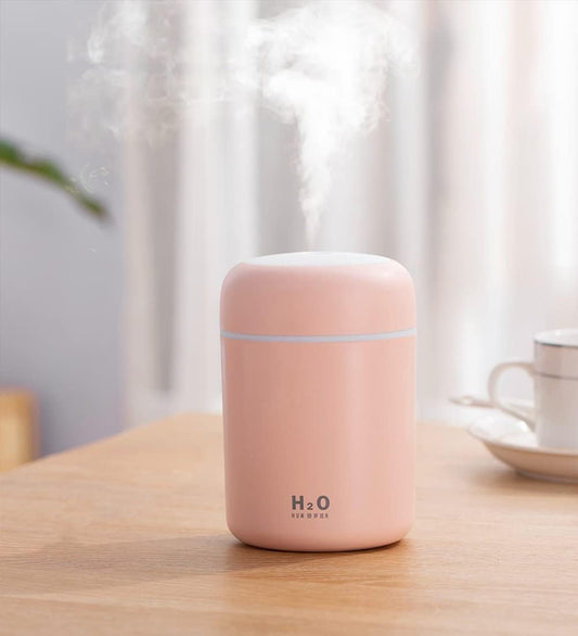 Portable Mini Humidifier, 300ml with Colorful LED Night Light, USB Personal Desktop Humidifier for Car Office Home Travel, Auto Shut-Off, 2 Mist Modes, Super Quiet(pink)