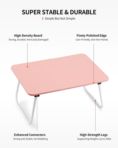 FISYOD Foldable Lap Desk, Laptop Bed Desk, Portable Bed Table, Laptop Stand for Bed & Couch, Lightweight & Mini - Pink