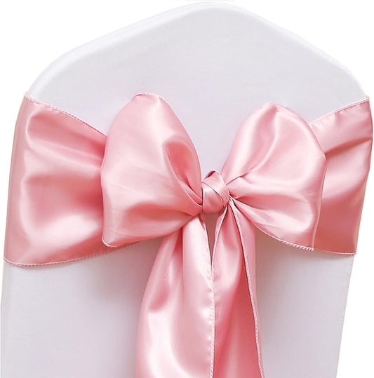 50 Pack Dusty Pink Chair Sashes, Satin Bows for Chairs for Birthday Wedding Party Gender Reveal Decor, Dusty Pink Chair Bows Sashes, Romantic Chairs Ribbons Ties