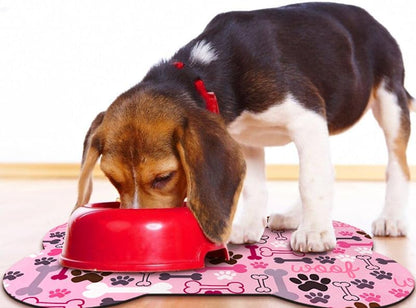Dog Food Mats for Floors Waterproof, Pet Feeding Absorbent Water Bowl Mat Cat Placemats Pink Bone Shape 19 * 12 inch
