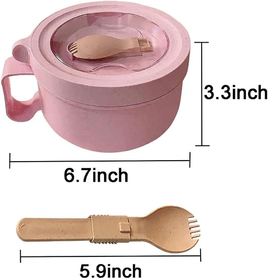 Wheat Straw Microwave Ramen Bowl Set Noodle Bowls,Microwave Safe Instant Noodles Soup Bowls, Easy-Grip Design for On-the-Go, for Soup Oatmeal Gumbo Salad Rice Cereal & More - BPA-Free(Pink)