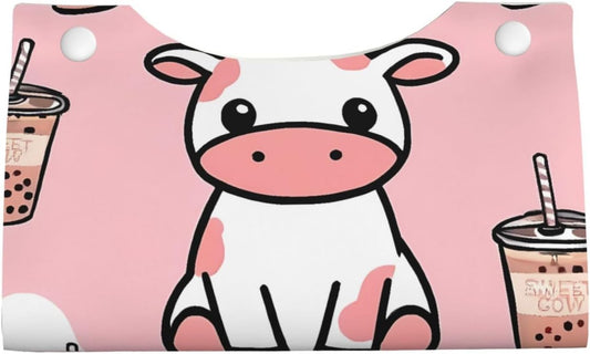 Cute Cow Pink Print Tissue Box Cover - Leather Tissue Holder Long Tissue Case Facial Paper Organizer Dispenser for Bathroom Vanity Countertop Table Desk Office