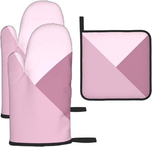 3 Pieces Oven Mitt and Pot Holder Sets, Dusty Rose Blush Pink Oven Mitts Set Heat Resistant Baking Gloves Kitchen Microwave for Cooking, BBQ