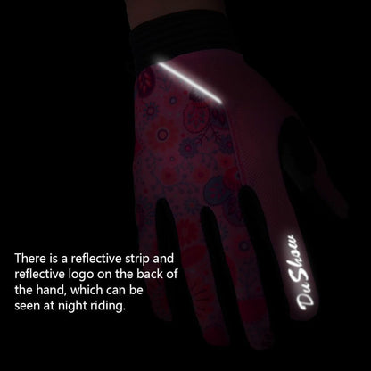 DuShow Bike Gloves for Women Cycling,Pink Floral Workout Gloves Women,Full Finger Biking Driving Riding Gloves for Women,Gel Padded Touch Screen Gym Gloves