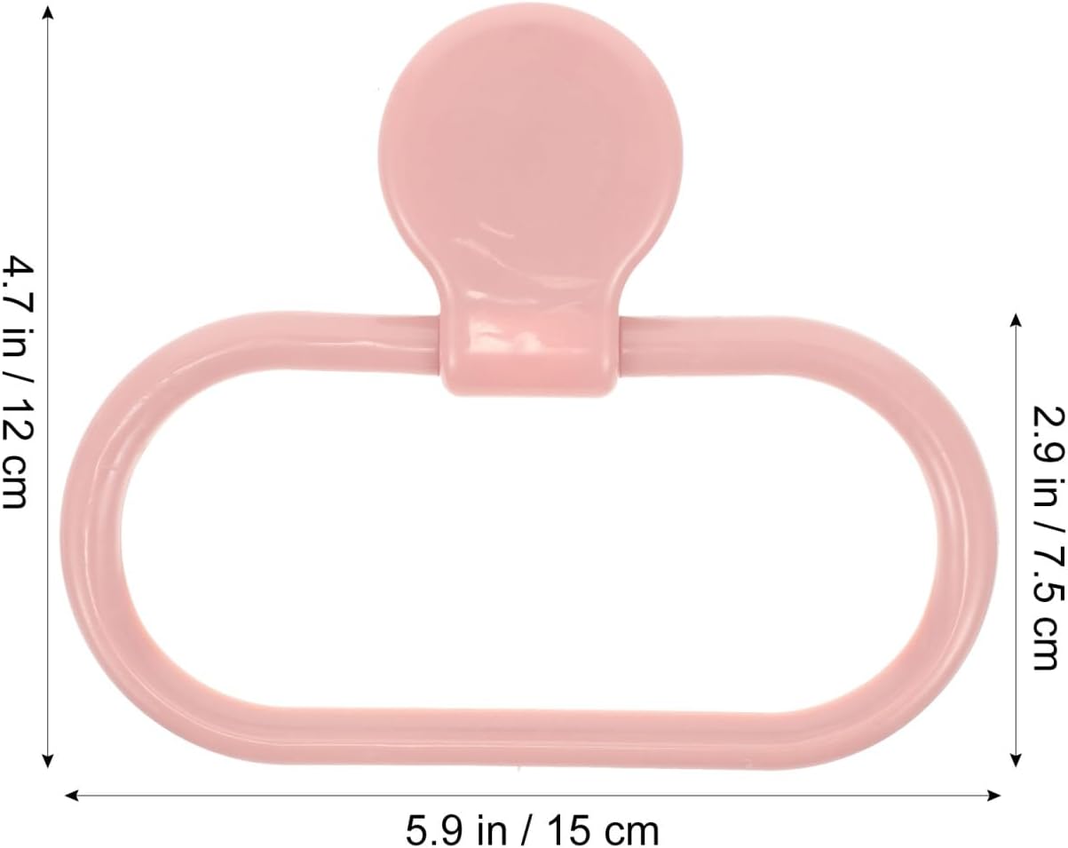 Adhesive Hand Towel Holder, Pink Hand Rack for Bathroom and Kitchen, Plastic Oval Hanger Ring, No Drilling Required Space-Saving Design