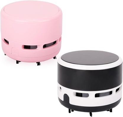 2Pcs Mini Crumb Vacuum Cleaner Portable Desktop Sweeper Handheld Cordless Multifunction Cleaning(Black+Pure Pink)