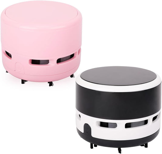 2Pcs Mini Crumb Vacuum Cleaner Portable Desktop Sweeper Handheld Cordless Multifunction Cleaning(Black+Pure Pink)