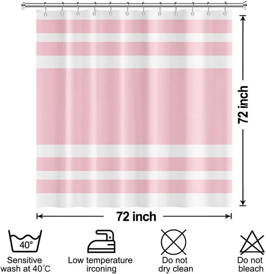 White Pink Shower Curtain for Bathroom 72x72inches Boho Pink and White Striped Waffle Shower Curtain Set with Hooks Bohemia Geometric Decor Waterproof Fabric Shower Curtain