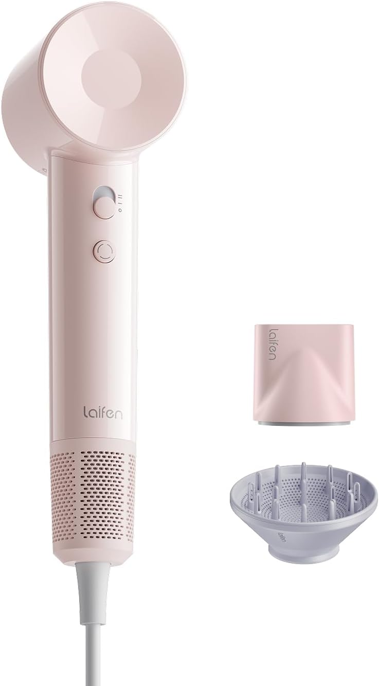 Laifen SE Lite Hair Dryer, Negative Ionic Blow Dryer with 100,000 RPM Brushless Motor for Fast Drying, High-Speed Low Noise Hair Dryer with Lightweight Design and 2 Nozzles, HD110, Pink