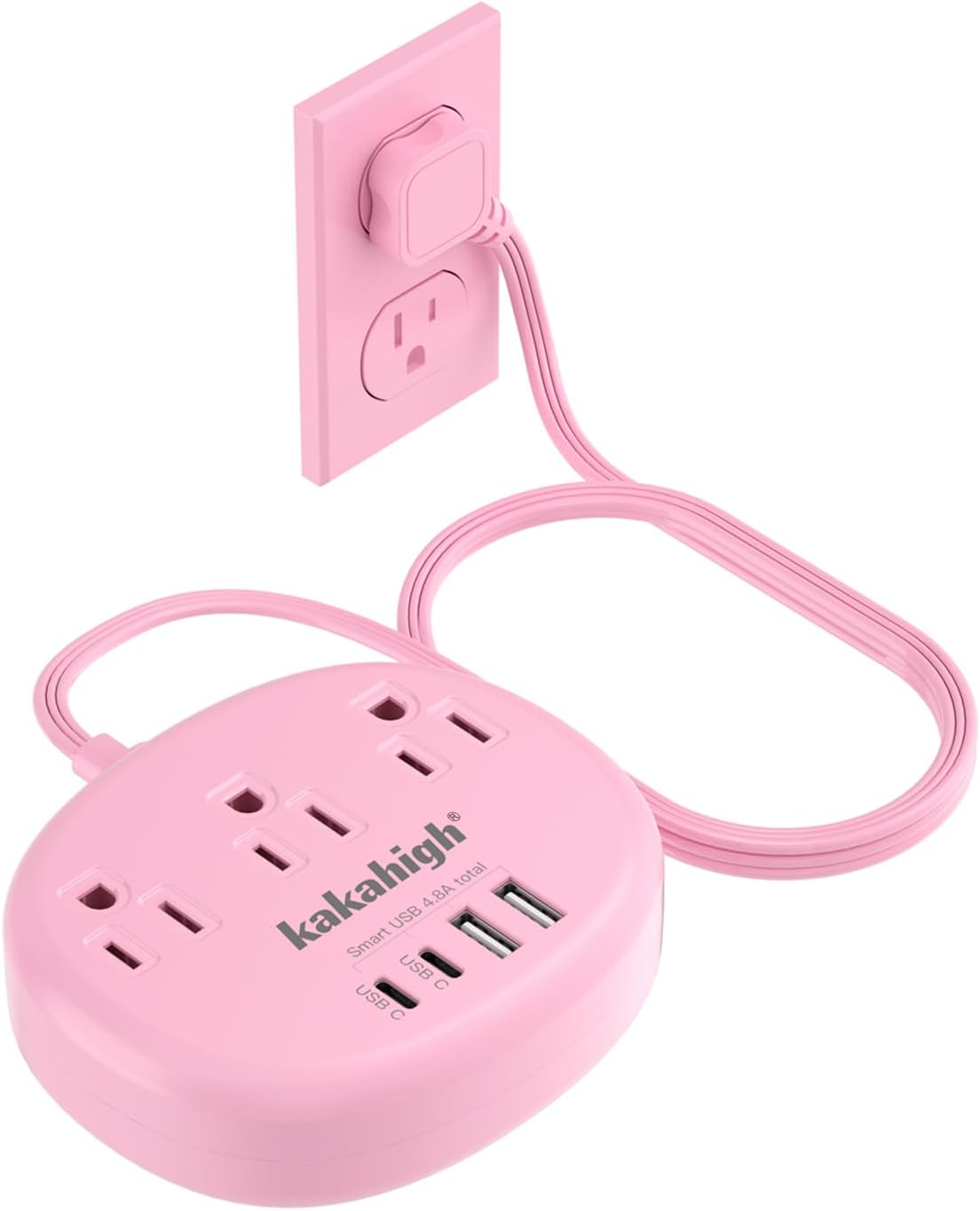 Pink Extension Cord with USB C - 5 FT Kawaii Power Strip, 1625W Cute Extension Cord with 3 AC Outlet 4 USB (24W/4.8A), Compact for Cute Pink Kawaii Desk Home Essentials