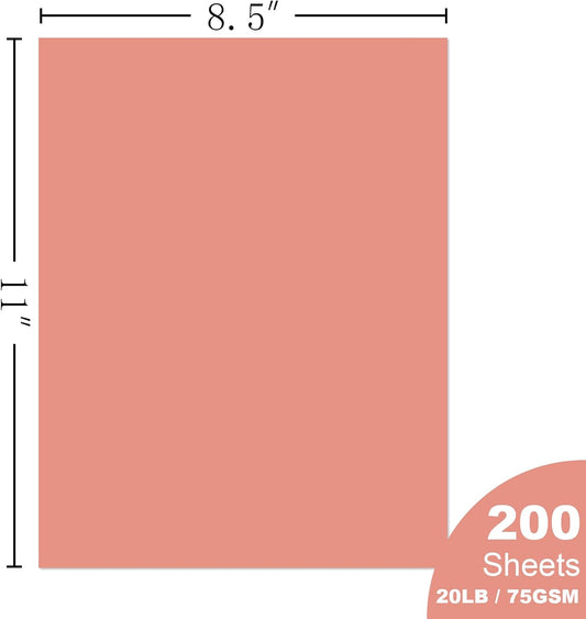 Woodlake Salmon Colored Paper 8.5 x 11 Letter Size, 20 lb 75 GSM Multi-Purpose Printer Paper, 200 Sheets, Jam-Free Copy Paper for Inkjet and Laser Printers, Made in USA
