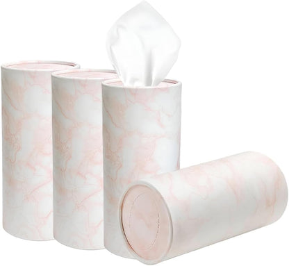DXNQ 4 PCS Car Tissues Holder, Car Cup Holder Refillable Travel Tissues Tube with Facial Tissues, Portable Cylinder Round Tissue Boxes Container Decor for Car Office Home (Marble Pink)